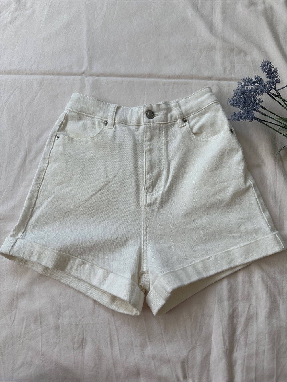 Browny Standard High-Rise White Denim Shorts